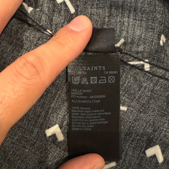 Allsaints Vintage Lightweight Geometric Long Sleeve Shirt Black - Picture 5 of 5